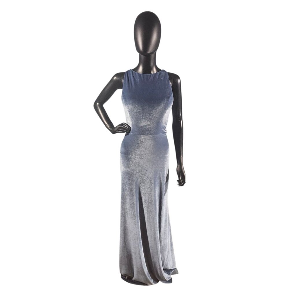 NWOT Slate Stretch Velvet Multi-Strap Maxi Formal Dress - Mori Lee
